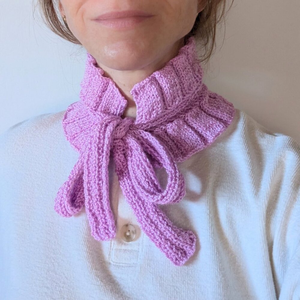 🎀 Hand-Knitted Ruffle Choker Collar – Orchid Pink Poetcore Victorian Academia - Picture 8 of 14